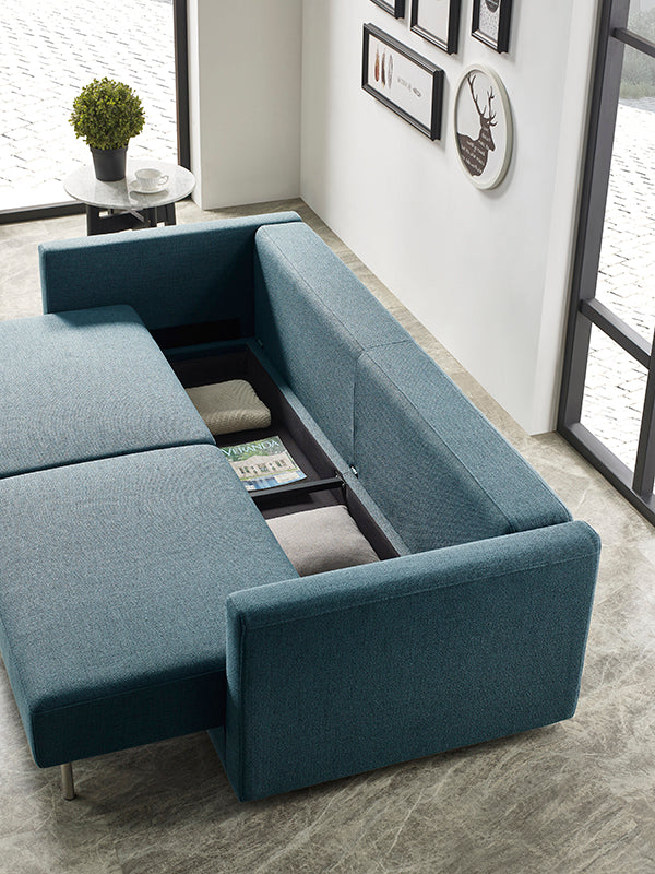 Divani Casa Fredonia Modern Blue Green Fabric Sofa Bed With Storage Model VGMB-1901-BG