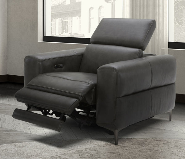 Divani Casa Meadow Dk Grey Leather Electric Recliner With Electric Headrest Model VGKMKM.618H-WHT-CH
