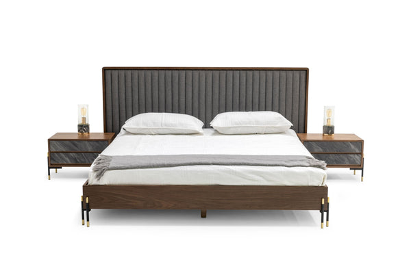 Nova Domus Metcalf Mid Century Walnut & Grey California King Bed With Two Nightstands Model VGMABR-120-BRN-BED-CK