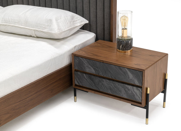 Nova Domus Metcalf Mid Century Walnut & Grey California King Bed With Two Nightstands Model VGMABR-120-BRN-BED-CK