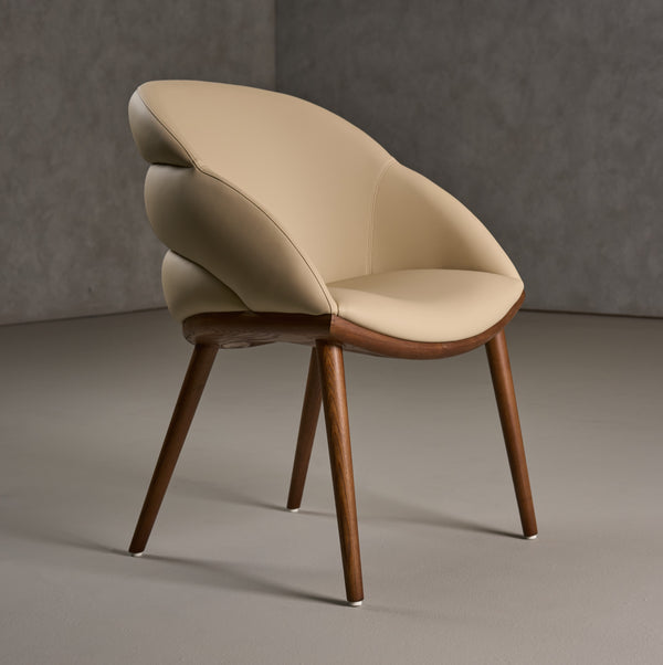 Modrest Michael Mid Century Modern Beige Vegan Leather & Walnut Dining Chair Model VGCS-CH-23010-BGE