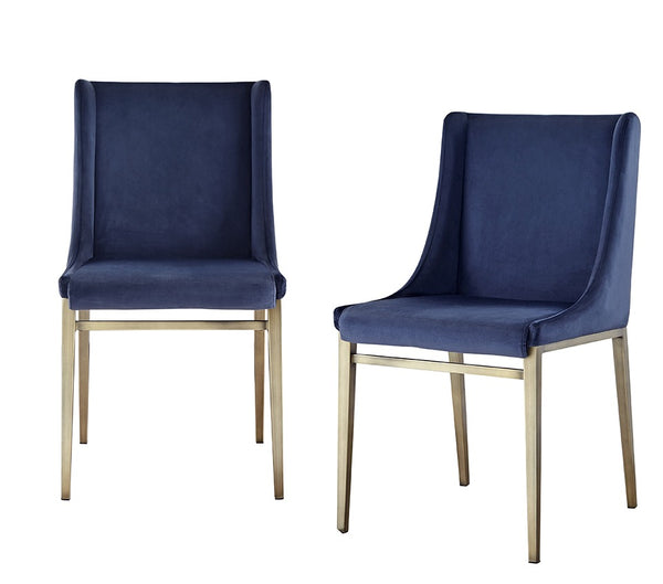 Mimi Contemporary Blue Velvet & Antique Brass Dining Chair (Set of 2)