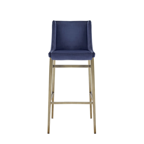 Modrest Mimi Contemporary Blue Velvet & Antique Brass Bar Stool (Set Of 2) Model VGGAGA-6544CH-BLU-BS