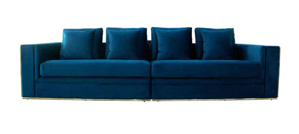 Mobray Glam Blue & Gold Fabric Sofa