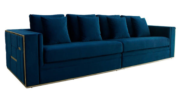 Mobray Glam Blue & Gold Fabric Sofa