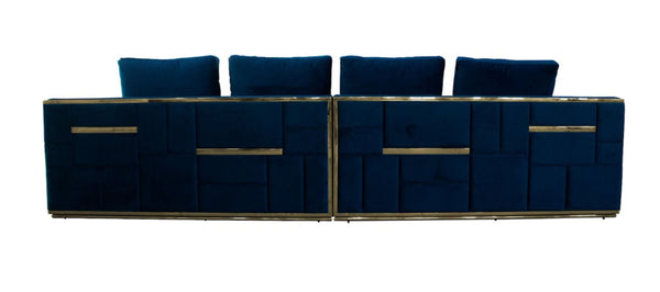 Mobray Glam Blue & Gold Fabric Sofa