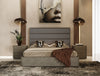 Lois Modern Grey Leather & Beige Shagreen High Headboard Bed