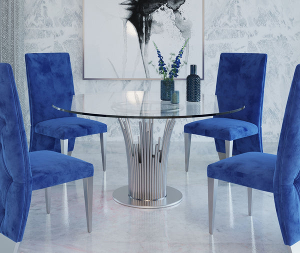 Modrest Paxton Modern Round Glass & Stainless Steel Dining Table Model VGVC-T817-RND