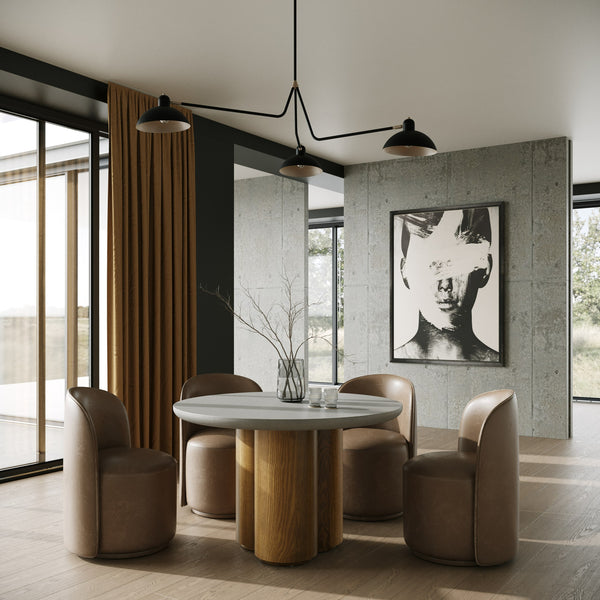 Bateman Modern Faux Concrete + Walnut Round Dining Table