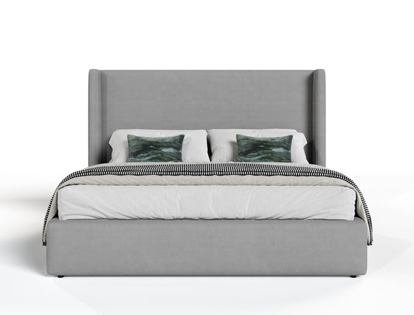 Byrne + Asus Modern Grey Fabric + Elm Grey Bed & 2 Nightstands