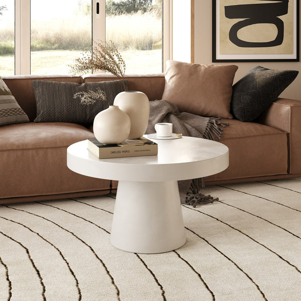 Modrest Desoto Modern White Concrete Round Coffee Table Model VGGR-696070-WHT