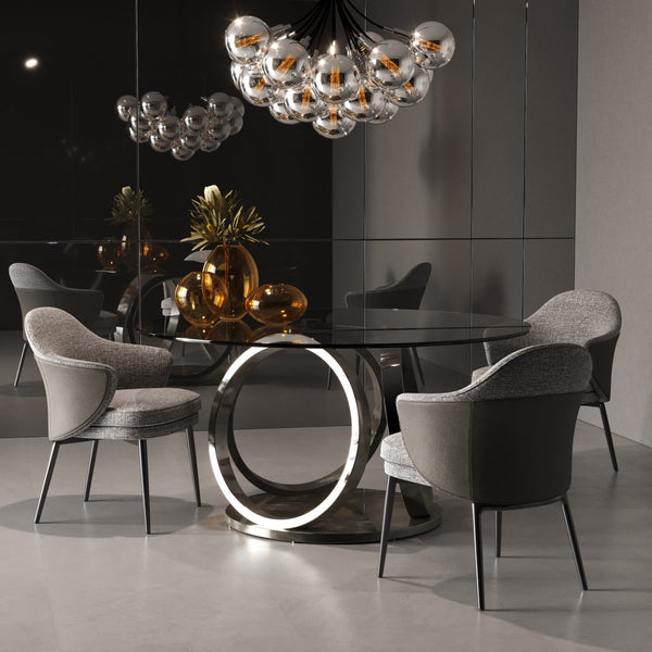 Modrest Enid Modern Smoked Glass & Black Stainless Steel Round Dining Table Model VGZAT009-DT