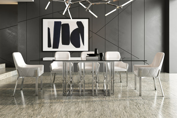 Modrest Ericson Modern Glass & Stainless Steel Dining Table Model VGVCT1980-22-GRY-DT