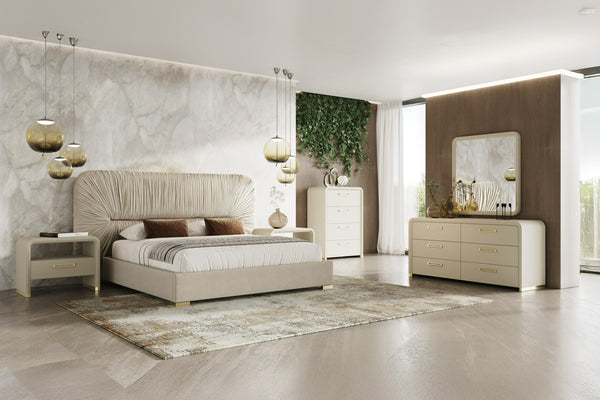 Florence Modern Beige Velvet + Gold Bed