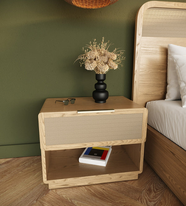 Gavin Modern Natural Ash + Rattan Nightstand