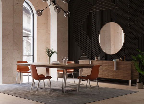 Gilroy Modern Walnut & Stainless Steel Dining Table