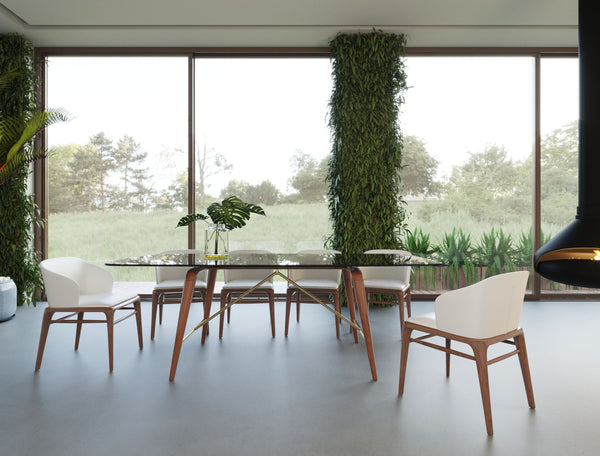 Modrest Kipling Modern Smoked Glass & Walnut Large Dining Table Model VGCSDT-16111-LRG-WAL-DT