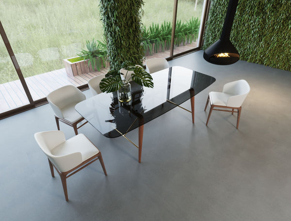 Modrest Kipling Modern Smoked Glass & Walnut Large Dining Table Model VGCSDT-16111-LRG-WAL-DT