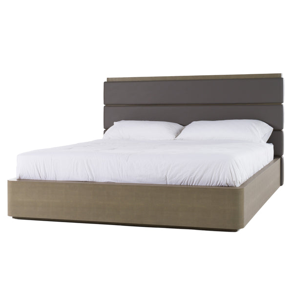 Eastern King Modrest Lois Modern Grey Leather & Beige Shagreen Bed Model VGVC-BD2408-BED-EK