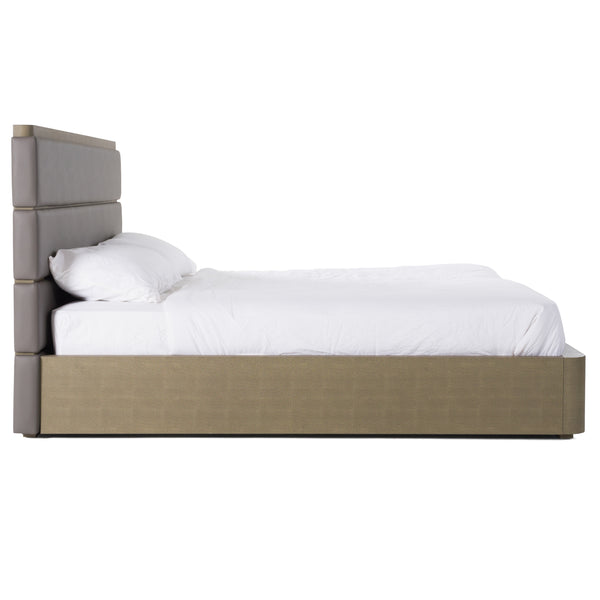 Eastern King Modrest Lois Modern Grey Leather & Beige Shagreen Bed Model VGVC-BD2408-BED-EK