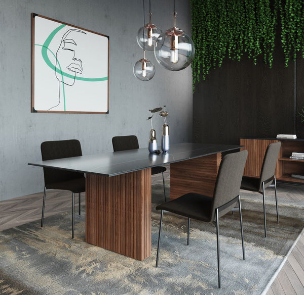 Modrest Maggie Modern Walnut And Black Ceramic Top Dining Table Model VGDWJ3555-1