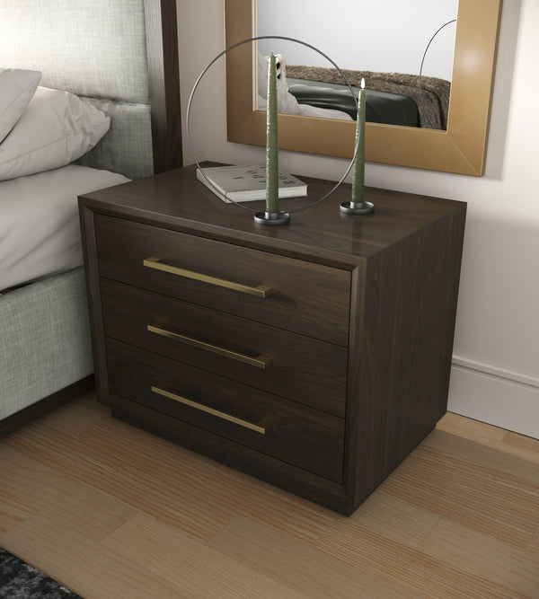 Manhattan Contemporary Brown Oak and Gold Nightstand