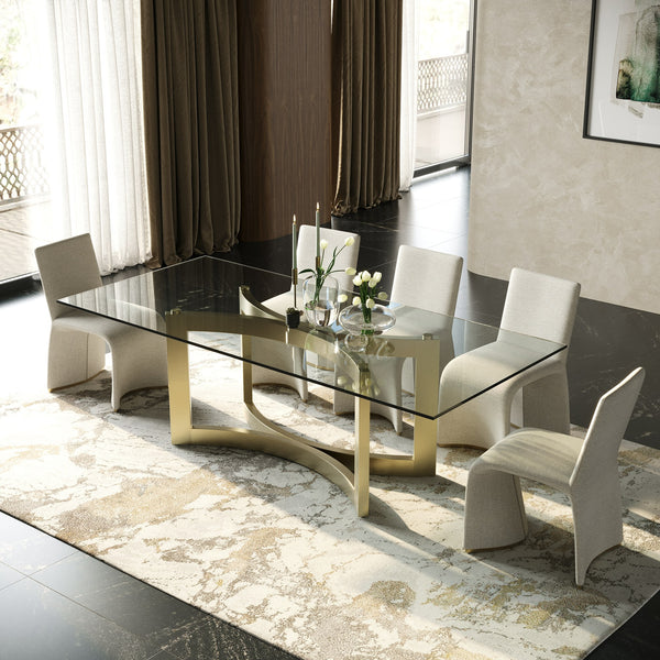 Modrest Mingus Modern Glass & Brushed Brass Rectangualr Dining Table Model VGVC-T23966