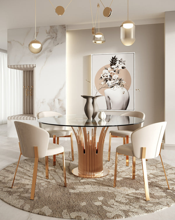 Modrest Paxton Modern Round Glass & Rosegold Dining Table Model VGVCT817-RND