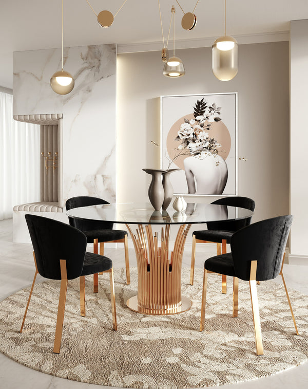 Modrest Paxton Modern Round Glass & Rosegold Dining Table Model VGVCT817-RND