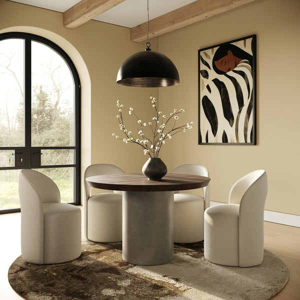 Renzo Modern Round Oak & Concrete Dining Table