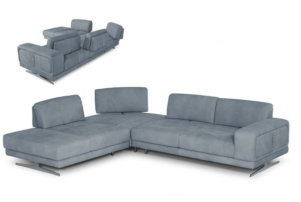 Lamod Italia Mood Contemporary Blue Leather Left Facing Sectional Sofa Model VGCCMOOD-SPAZIO-BLUE-LAF