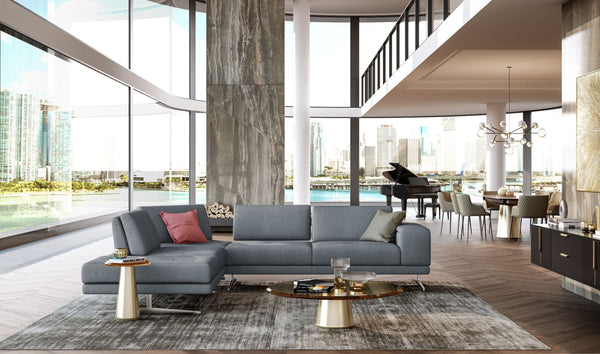 Lamod Italia Mood Contemporary Blue Leather Left Facing Sectional Sofa Model VGCCMOOD-SPAZIO-BLUE-LAF