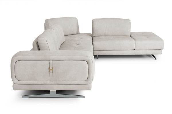 Lamod Italia Mood Contemporary Light Grey Leather Right Facing Sectional Sofa Model VGCCMOOD-SPAZIO-LT-GRY-RAF