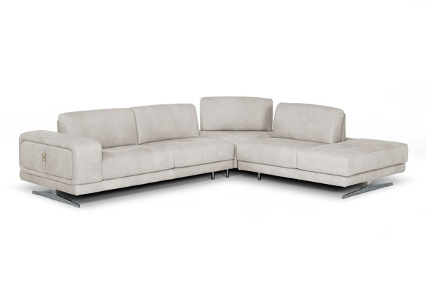 Lamod Italia Mood Contemporary Light Grey Leather Right Facing Sectional Sofa Model VGCCMOOD-SPAZIO-LT-GRY-RAF