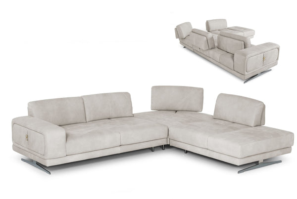 Lamod Italia Mood Contemporary Light Grey Leather Right Facing Sectional Sofa Model VGCCMOOD-SPAZIO-LT-GRY-RAF