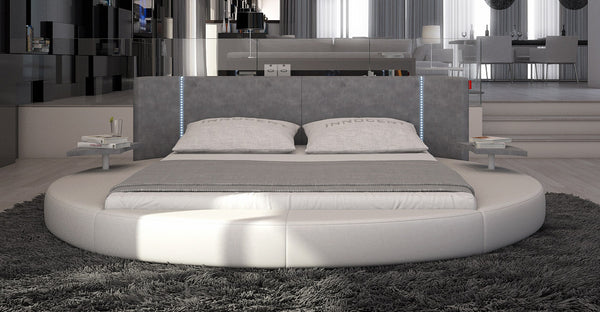 Queen Rotondo Modern Eco Leather Round Bed With Led Lights Model VGINROTONDO-Q