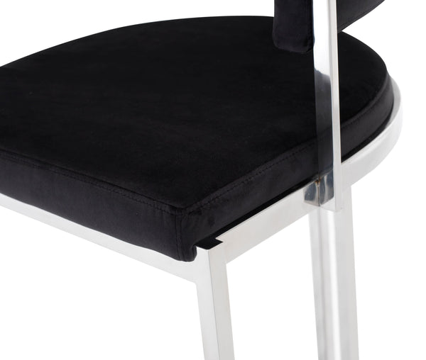 Modrest Munith Modern Black Velvet & Stainless Steel Counter Stool Model VGZAB9504-BLK-BS