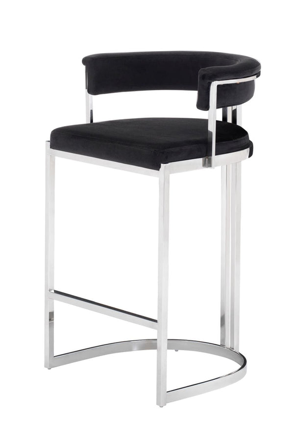 Modrest Munith Modern Black Velvet & Stainless Steel Counter Stool Model VGZAB9504-BLK-BS