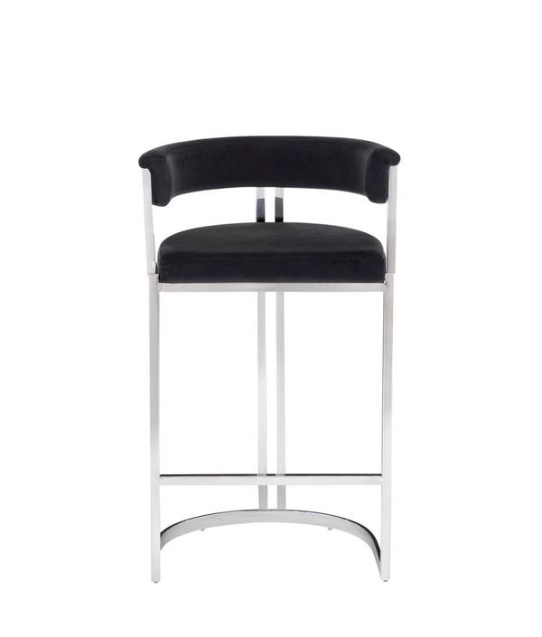 Modrest Munith Modern Black Velvet & Stainless Steel Counter Stool Model VGZAB9504-BLK-BS