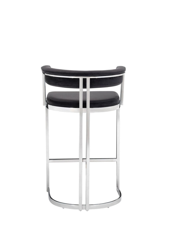 Modrest Munith Modern Black Velvet & Stainless Steel Counter Stool Model VGZAB9504-BLK-BS