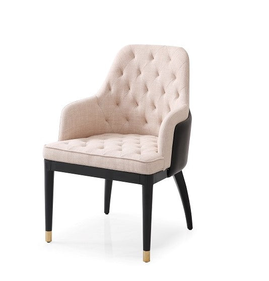 Modrest Nara Glam Beige Fabric, Black Bonded Leather And Champagne Gold Dining Chair Model VGVC-B022A-DC