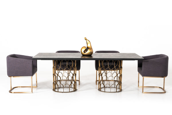 Modrest Natalie Modern Black Acacia & Antique Brass Dining Table Model VGLBGATS-DT220-03