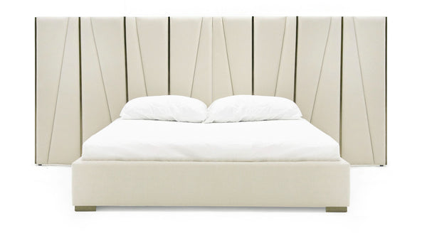 California King Modrest Nixa Modern Beige Velvet & Brushed Bronze Bed Model VGVC-BD1909-BED-BGE-CK