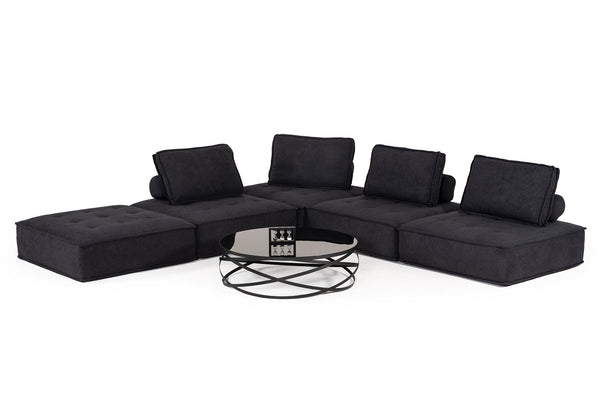 Divani Casa Nolden Modern Black Fabric Modular Sectional Sofa Model VGKNK8542-BLK