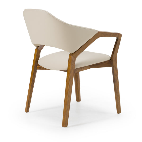 Modrest Ocasio Mid Century Modern Cream Vegan Leather & Walnut Dining Chair Model VGCS-ACH-17090-CRM