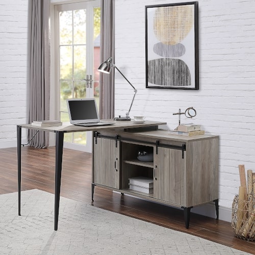 ACME Zakwani Gray Oak & Black Writing Desk Model OF00009