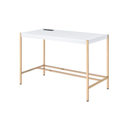 ACME Midriaks White & Gold Writing Desk with USB Port Model OF00020