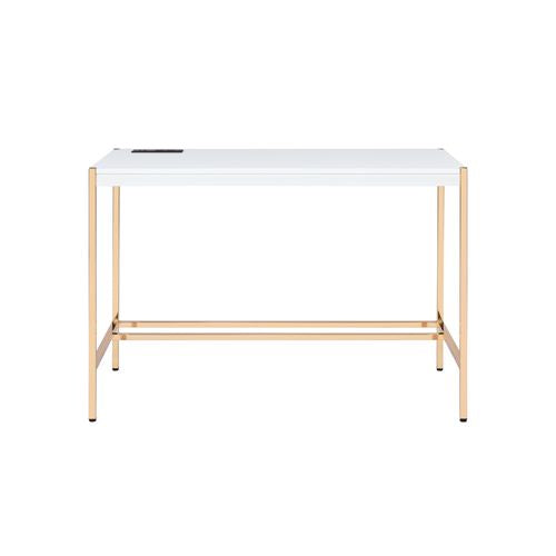 ACME Midriaks White & Gold Writing Desk with USB Port Model OF00020