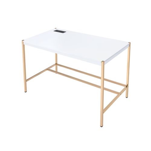 ACME Midriaks White & Gold Writing Desk with USB Port Model OF00020