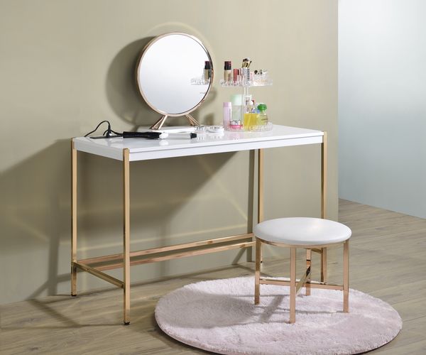 ACME Midriaks White & Gold Writing Desk with USB Port Model OF00020